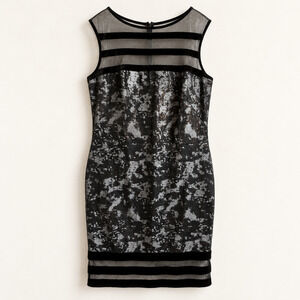 Tadashi Shoji Black Silver Sequin Lace Dress 14 Velvet Illusion Cocktail